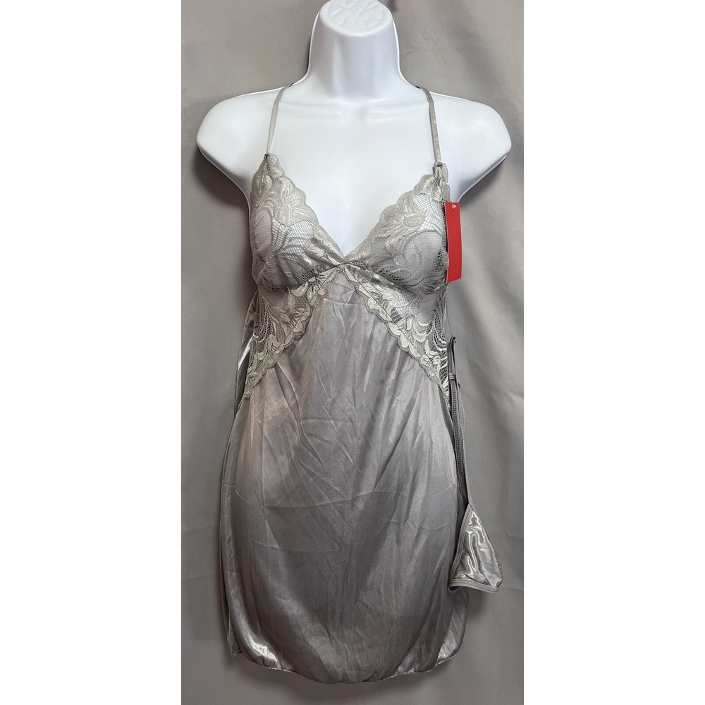 Women Sexy Lingerie  Lace Mini Dress Babydoll Nightdress Sleepwear Sz Large Gray
